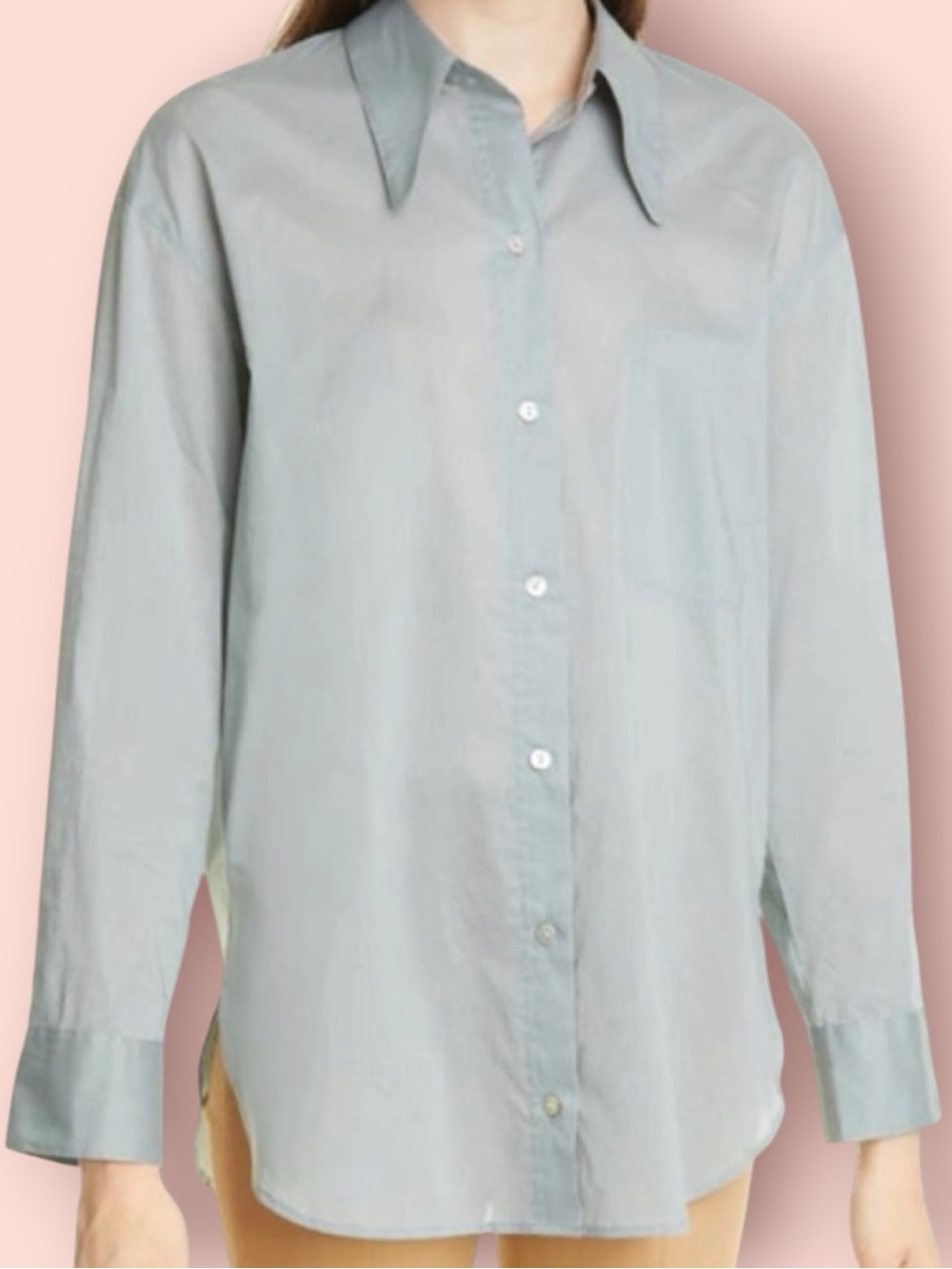 VINCE Pocket Stitch Oversized Cotton Button Down Shirt in Sea Stone